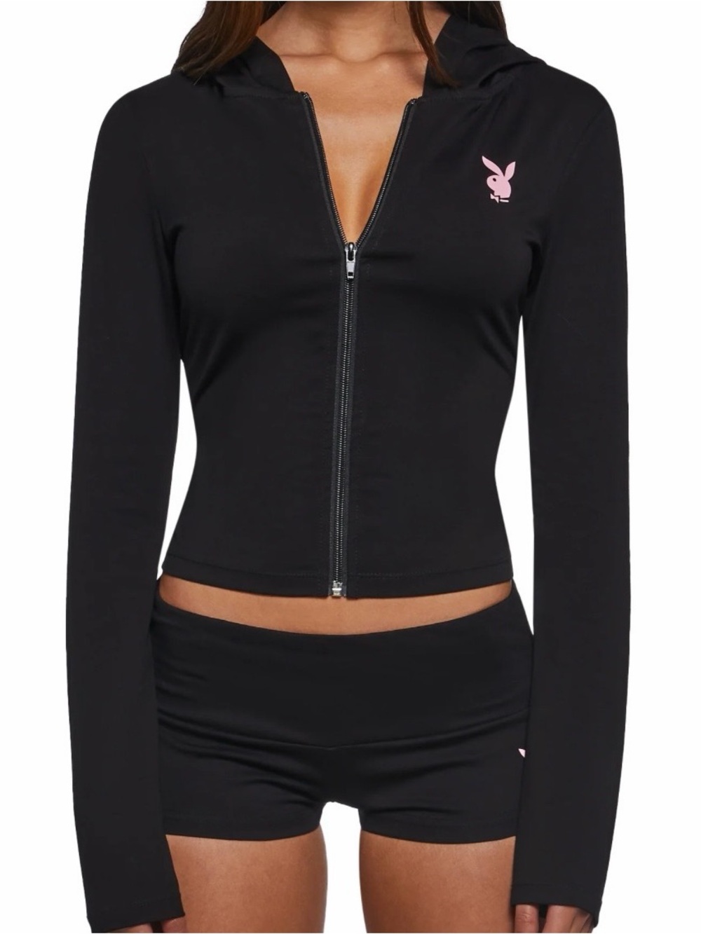 (SOLD OUT) Dolls Kill Black Zip Hoodie with Pink Bunny Patch